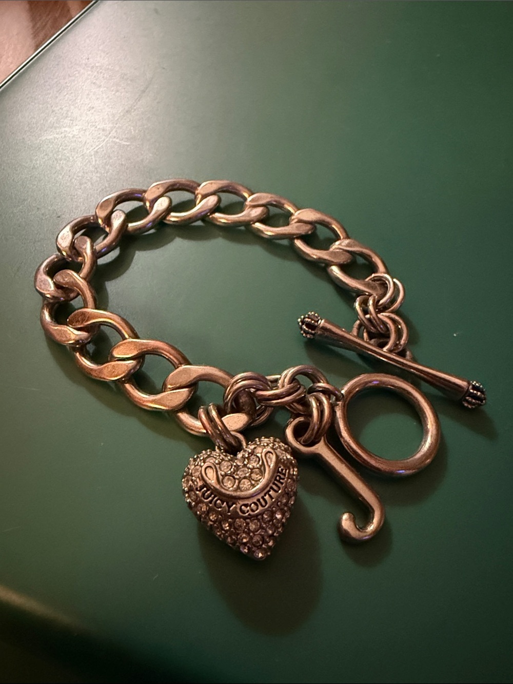 Juicy Couture Rose Gold Chain Bracelet with Pave Heart Charm